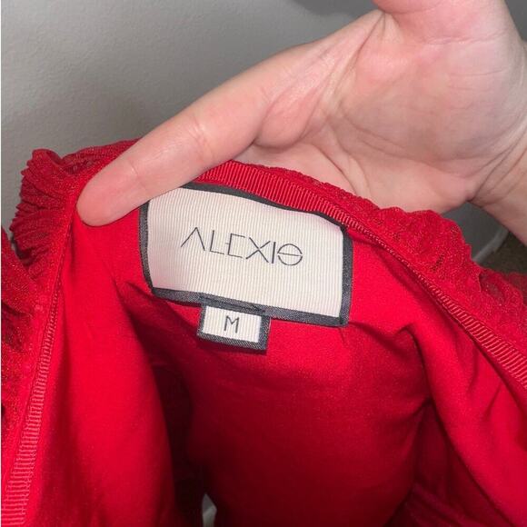 Alexis Raina Tiered Ruffled-Tulle Halter Mini Dress Cherry Red Size Medium - Picture 3 of 9